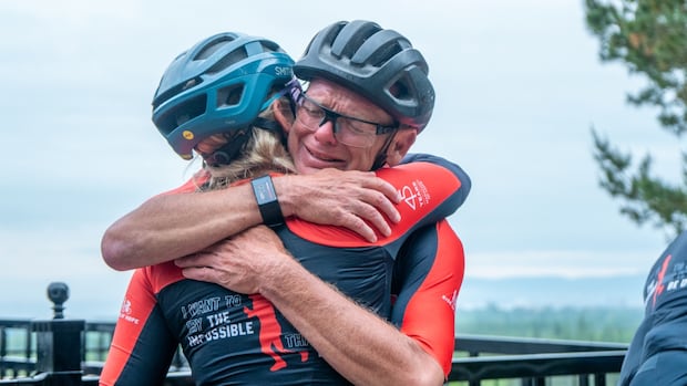 Under the leadership of Terry Fox’s brother, cyclists stop at Thunder Bay, on the National Ride of Hope. Under the leadership of Terry Fox’s brother, cyclists stop at Thunder Bay, on the National Ride of Hope.